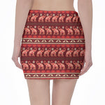 Red Indian Elephant Pattern Print Pencil Mini Skirt