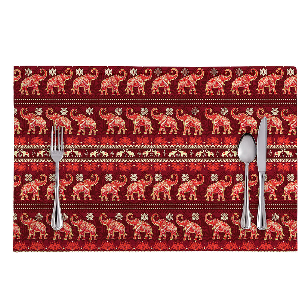 Red Indian Elephant Pattern Print Placemat