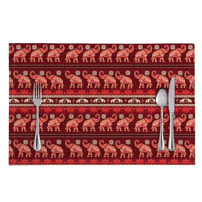 Red Indian Elephant Pattern Print Placemat