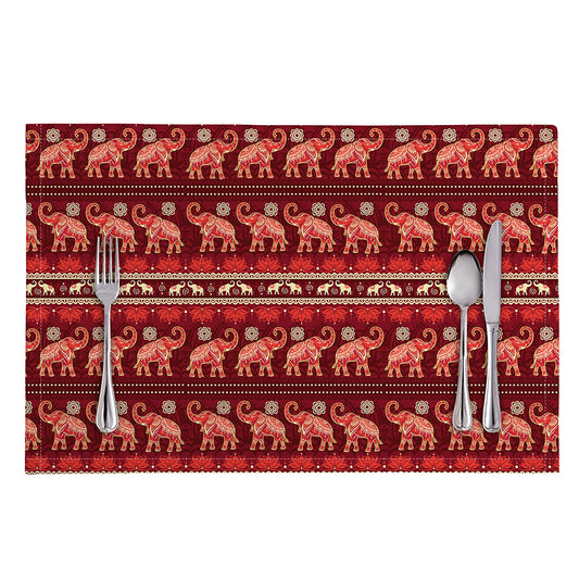 Red Indian Elephant Pattern Print Placemat