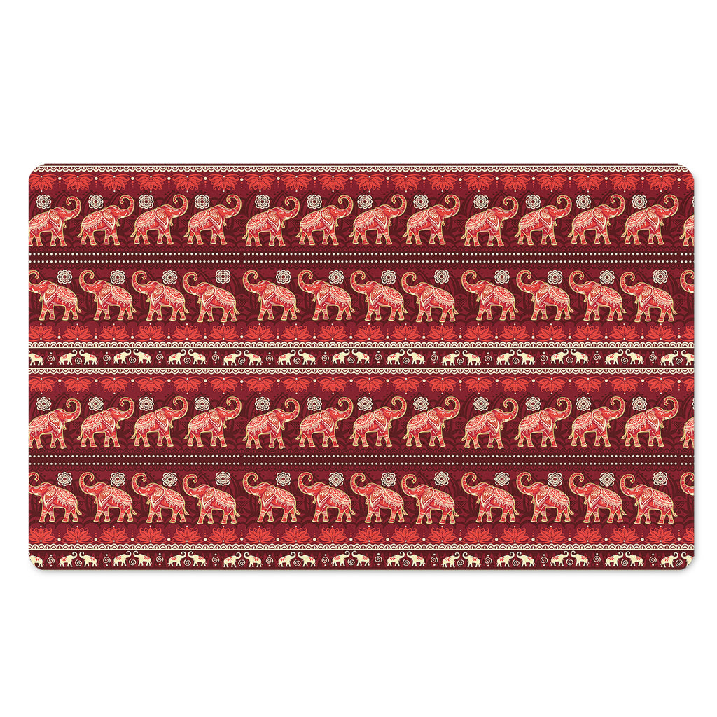 Red Indian Elephant Pattern Print Polyester Doormat