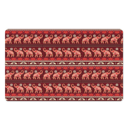Red Indian Elephant Pattern Print Polyester Doormat