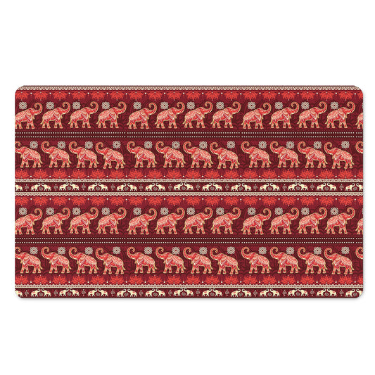 Red Indian Elephant Pattern Print Polyester Doormat