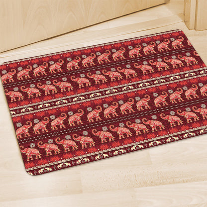 Red Indian Elephant Pattern Print Polyester Doormat