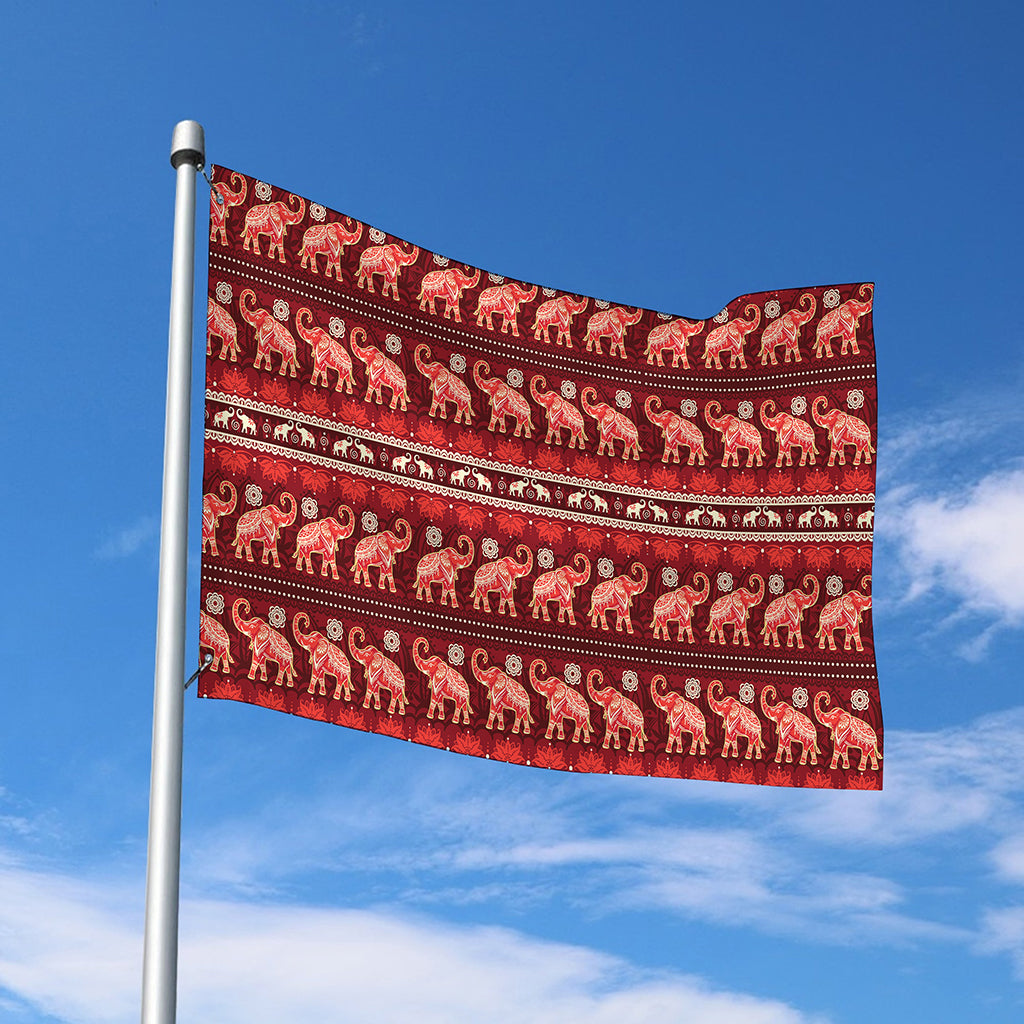 Red Indian Elephant Pattern Print Polyester Flag