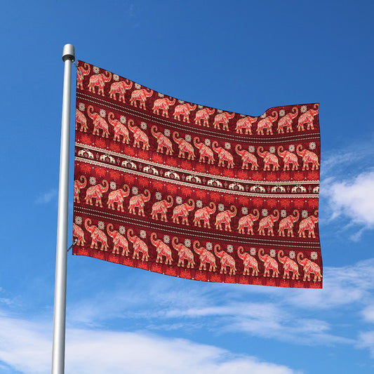 Red Indian Elephant Pattern Print Polyester Flag