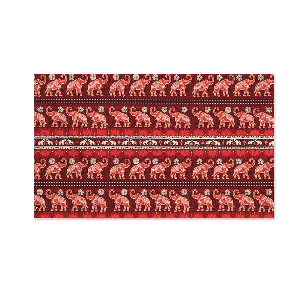 Red Indian Elephant Pattern Print Polyester Flag