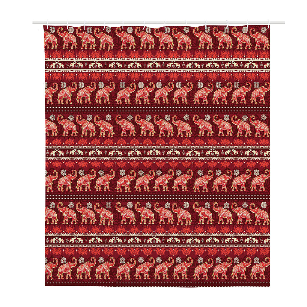 Red Indian Elephant Pattern Print Polyester Shower Curtain