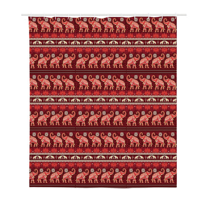 Red Indian Elephant Pattern Print Polyester Shower Curtain