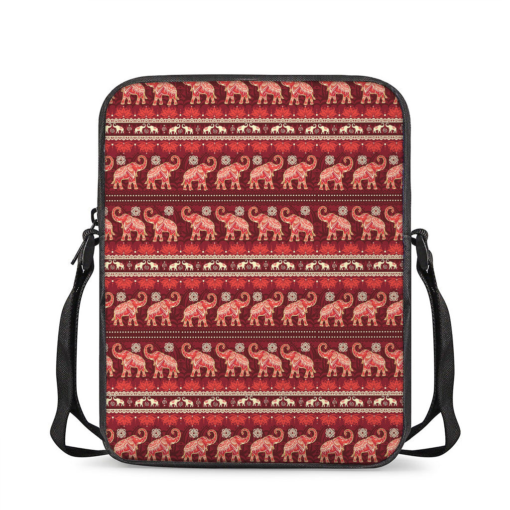 Red Indian Elephant Pattern Print Rectangular Crossbody Bag