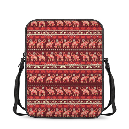 Red Indian Elephant Pattern Print Rectangular Crossbody Bag