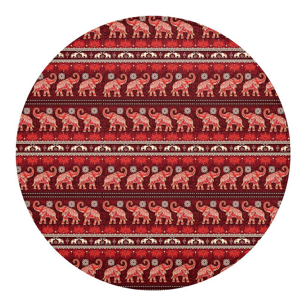 Red Indian Elephant Pattern Print Round Blanket