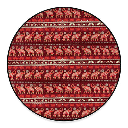 Red Indian Elephant Pattern Print Round Floor Mat