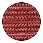 Red Indian Elephant Pattern Print Round Floor Mat