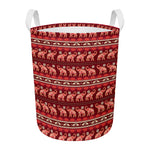 Red Indian Elephant Pattern Print Round Laundry Basket