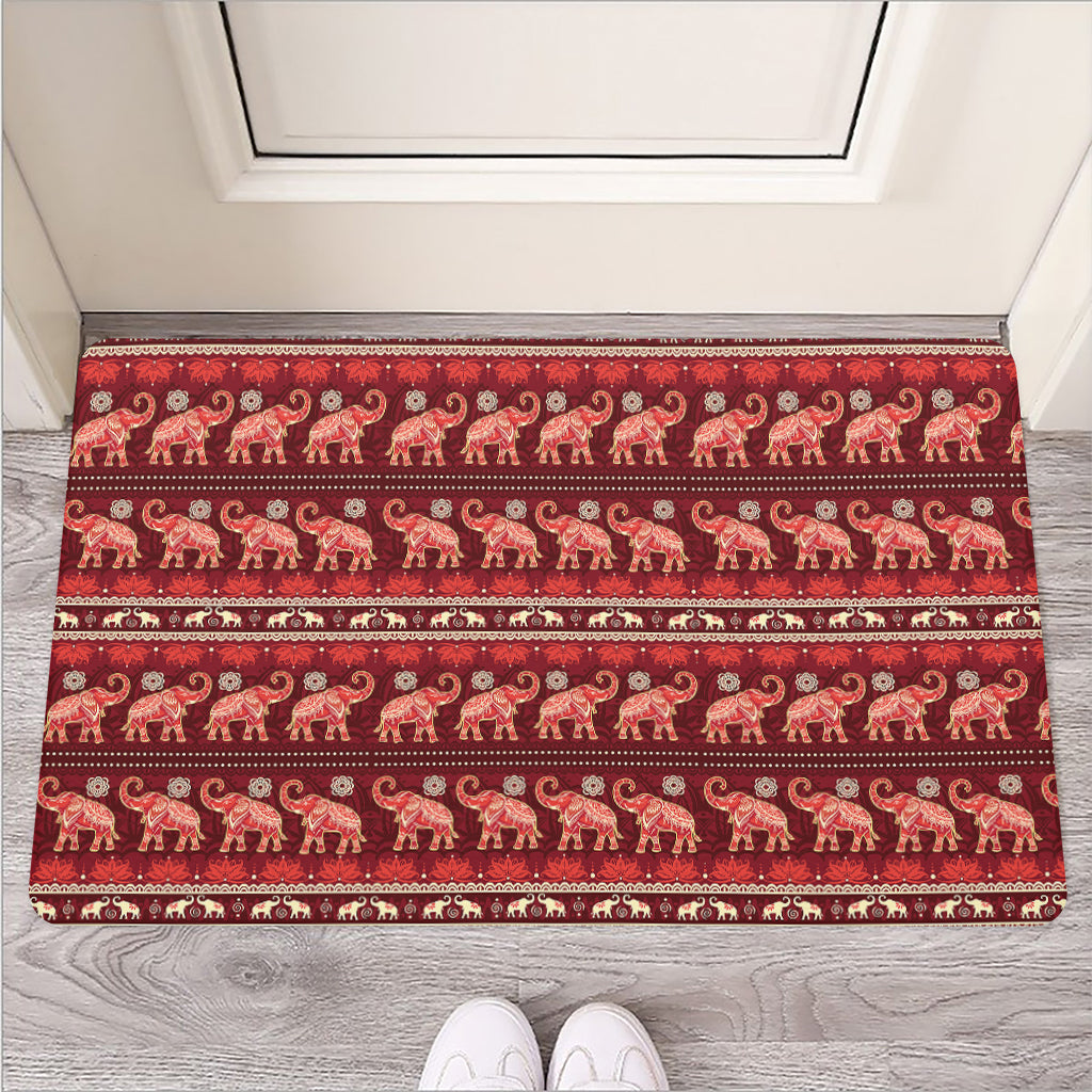Red Indian Elephant Pattern Print Rubber Doormat