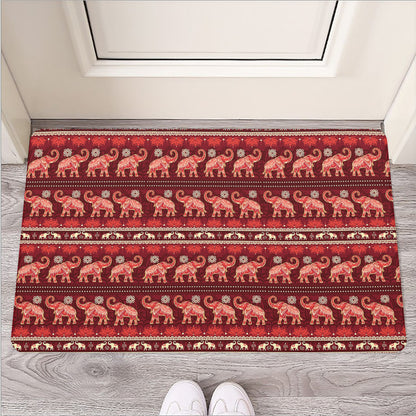 Red Indian Elephant Pattern Print Rubber Doormat