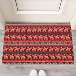 Red Indian Elephant Pattern Print Rubber Doormat