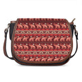 Red Indian Elephant Pattern Print Saddle Bag