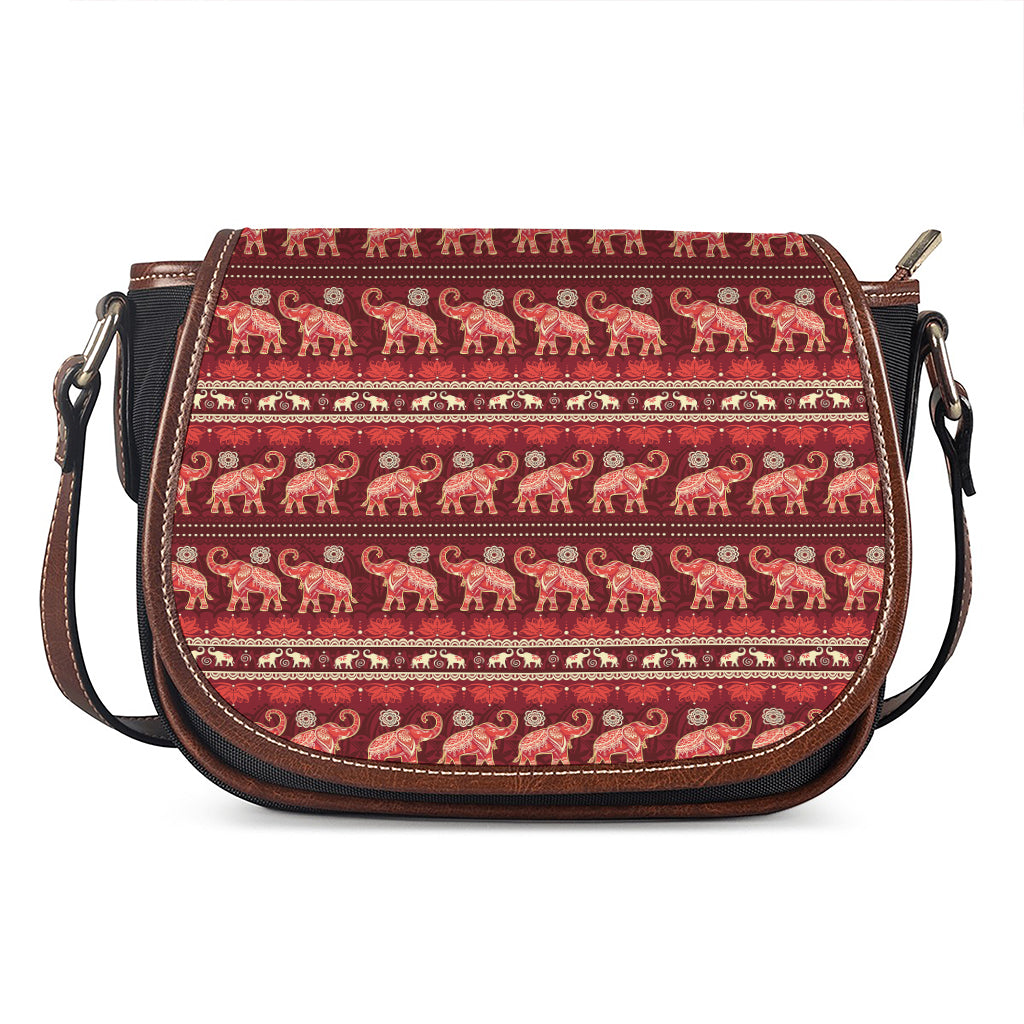 Red Indian Elephant Pattern Print Saddle Bag