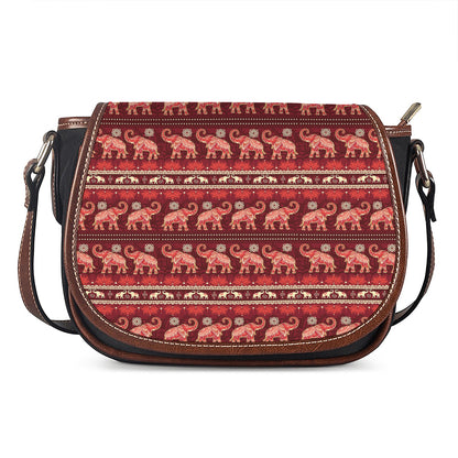 Red Indian Elephant Pattern Print Saddle Bag