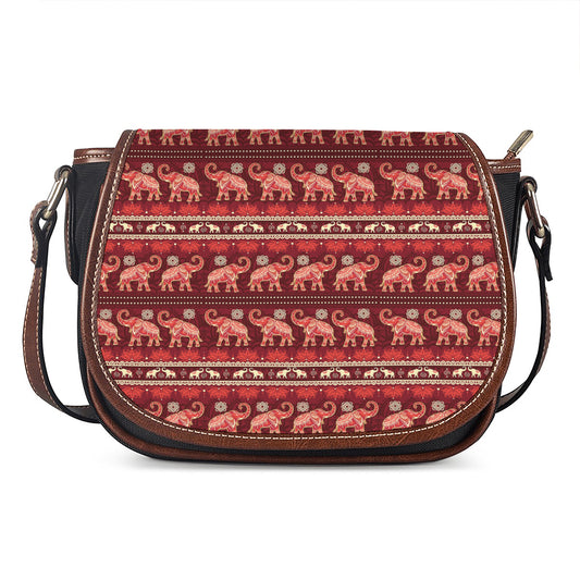 Red Indian Elephant Pattern Print Saddle Bag