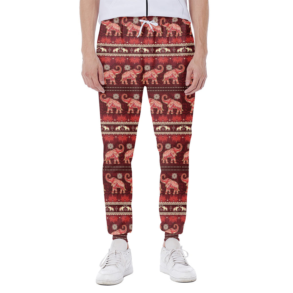 Red Indian Elephant Pattern Print Scuba Joggers