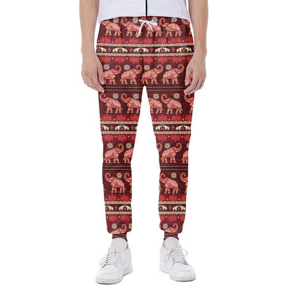 Red Indian Elephant Pattern Print Scuba Joggers