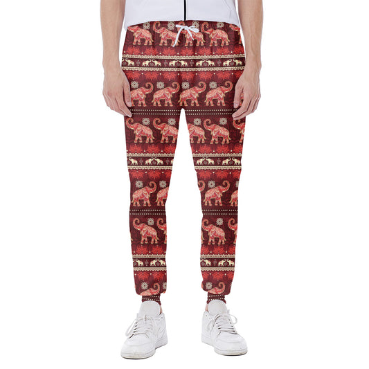 Red Indian Elephant Pattern Print Scuba Joggers