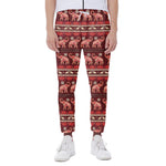 Red Indian Elephant Pattern Print Scuba Joggers