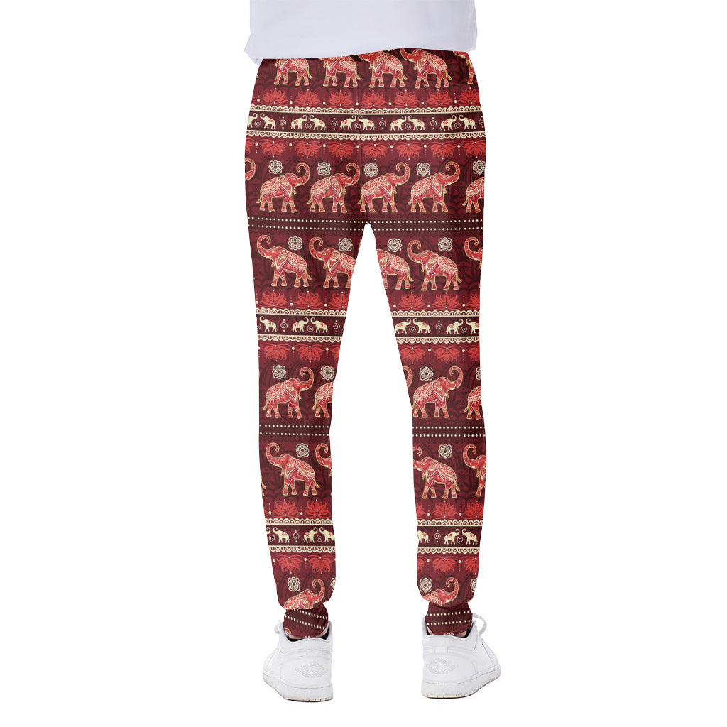 Red Indian Elephant Pattern Print Scuba Joggers