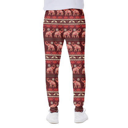 Red Indian Elephant Pattern Print Scuba Joggers
