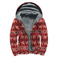 Red Indian Elephant Pattern Print Sherpa Lined Zip Up Hoodie