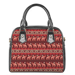 Red Indian Elephant Pattern Print Shoulder Handbag