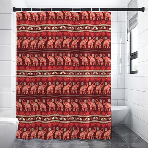 Red Indian Elephant Pattern Print Shower Curtain