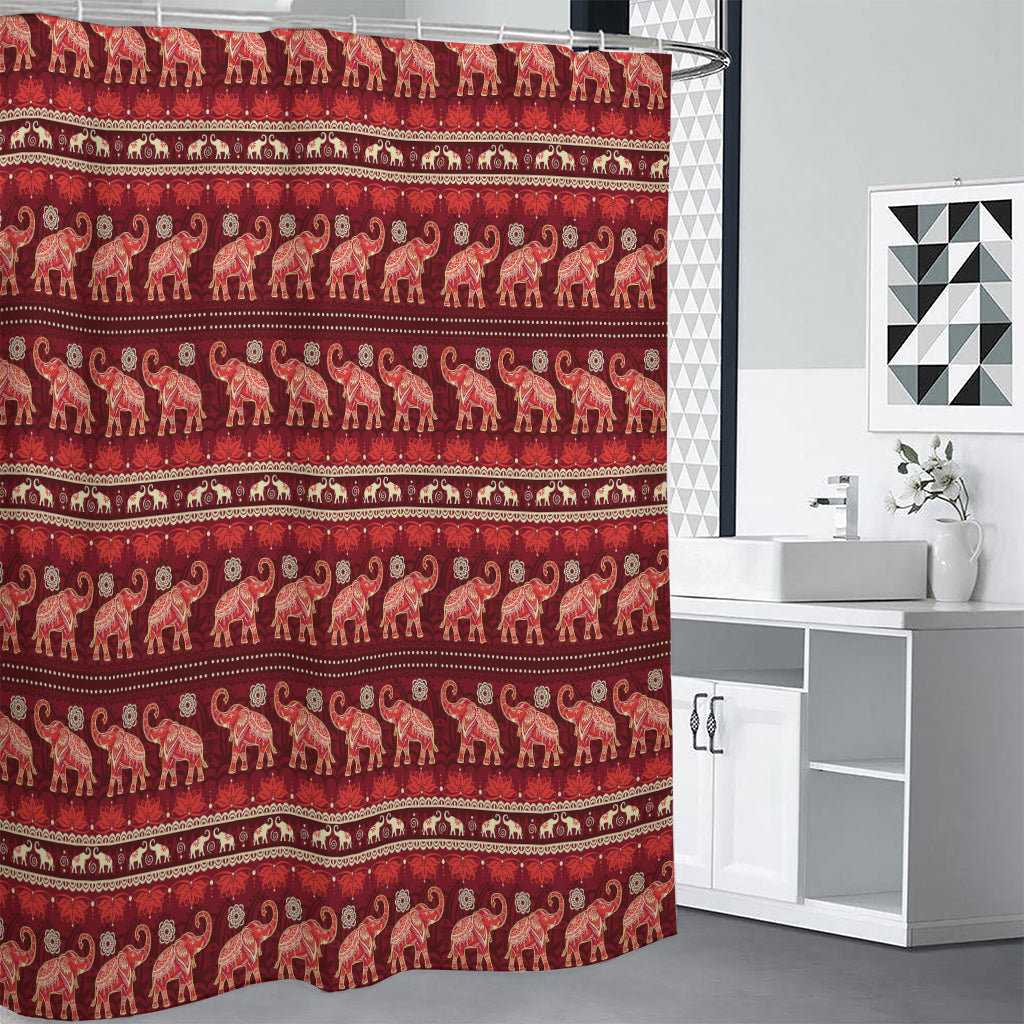 Red Indian Elephant Pattern Print Shower Curtain