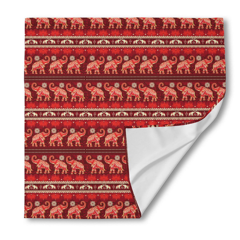 Red Indian Elephant Pattern Print Silk Bandana