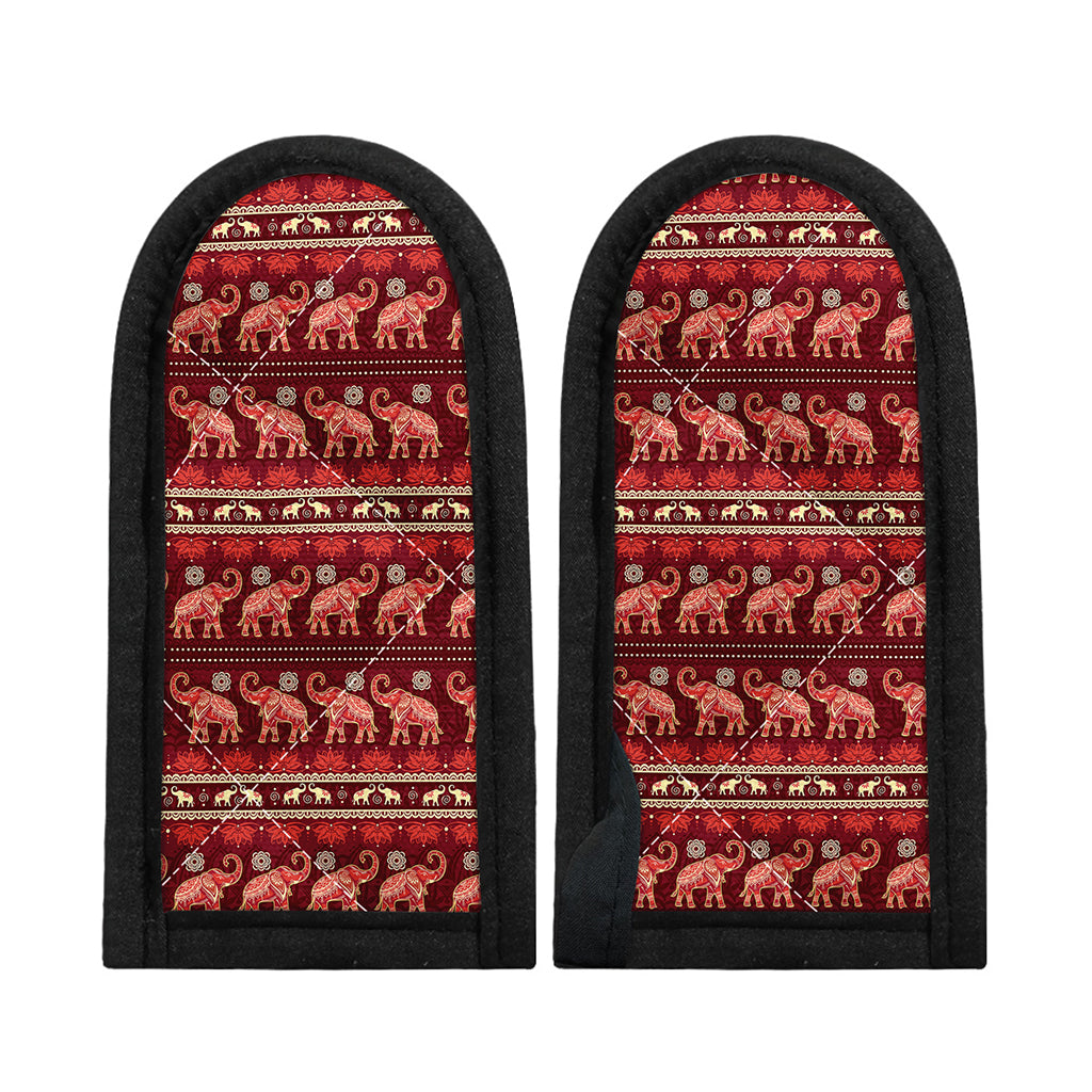 Red Indian Elephant Pattern Print Skillet Handle Cover