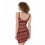 Red Indian Elephant Pattern Print Sleeveless Bodycon Dress