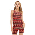 Red Indian Elephant Pattern Print Sleeveless One Piece Swimsuit