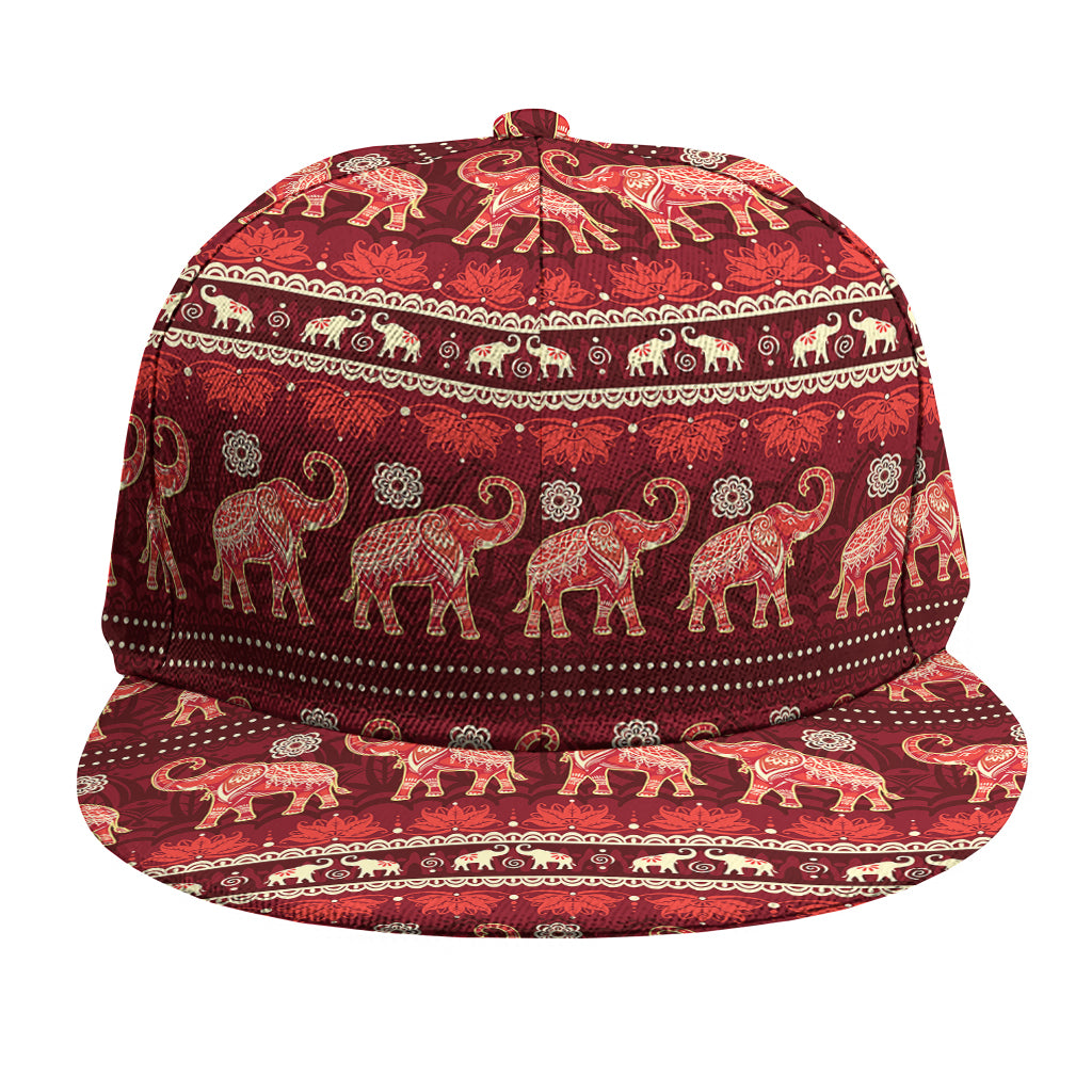 Red Indian Elephant Pattern Print Snapback Cap