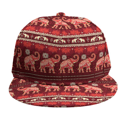 Red Indian Elephant Pattern Print Snapback Cap