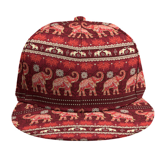 Red Indian Elephant Pattern Print Snapback Cap
