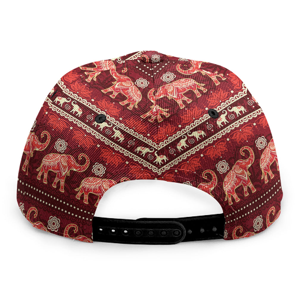 Red Indian Elephant Pattern Print Snapback Cap