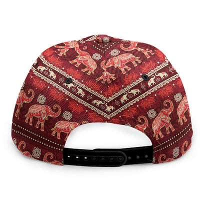 Red Indian Elephant Pattern Print Snapback Cap
