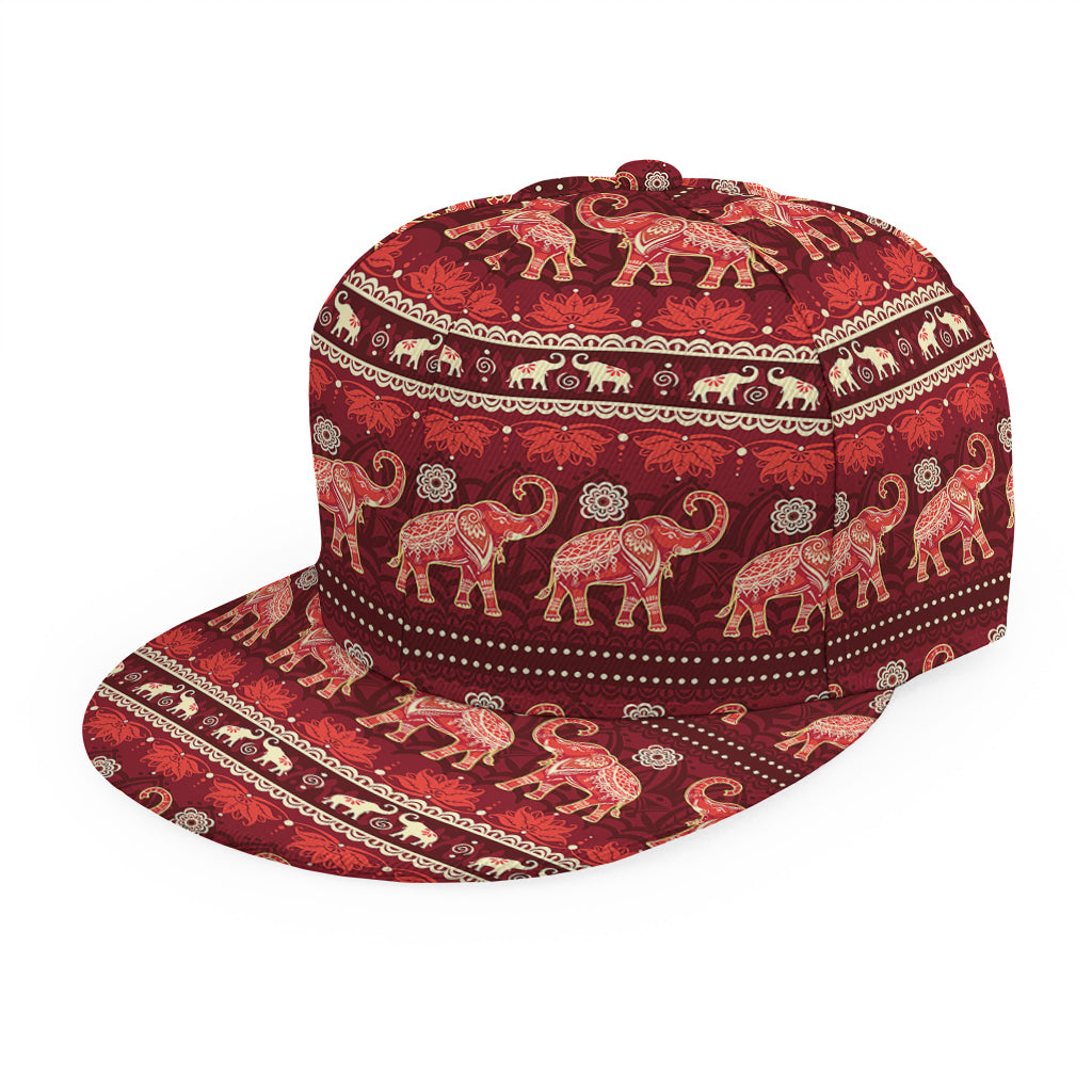 Red Indian Elephant Pattern Print Snapback Cap