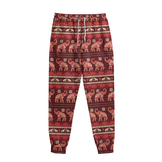 Red Indian Elephant Pattern Print Sweatpants
