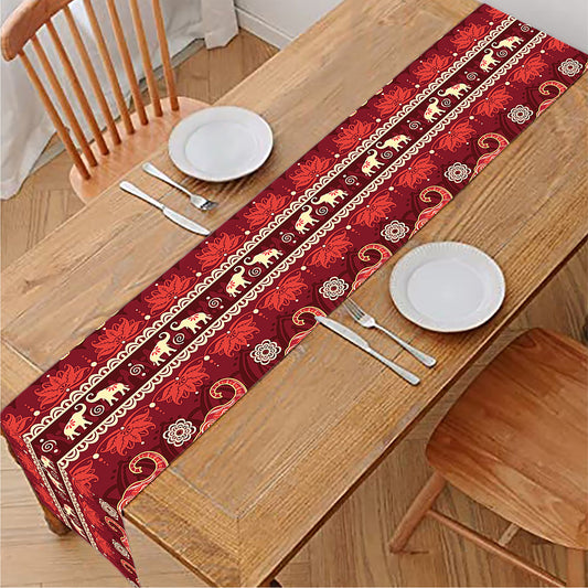 Red Indian Elephant Pattern Print Table Runner