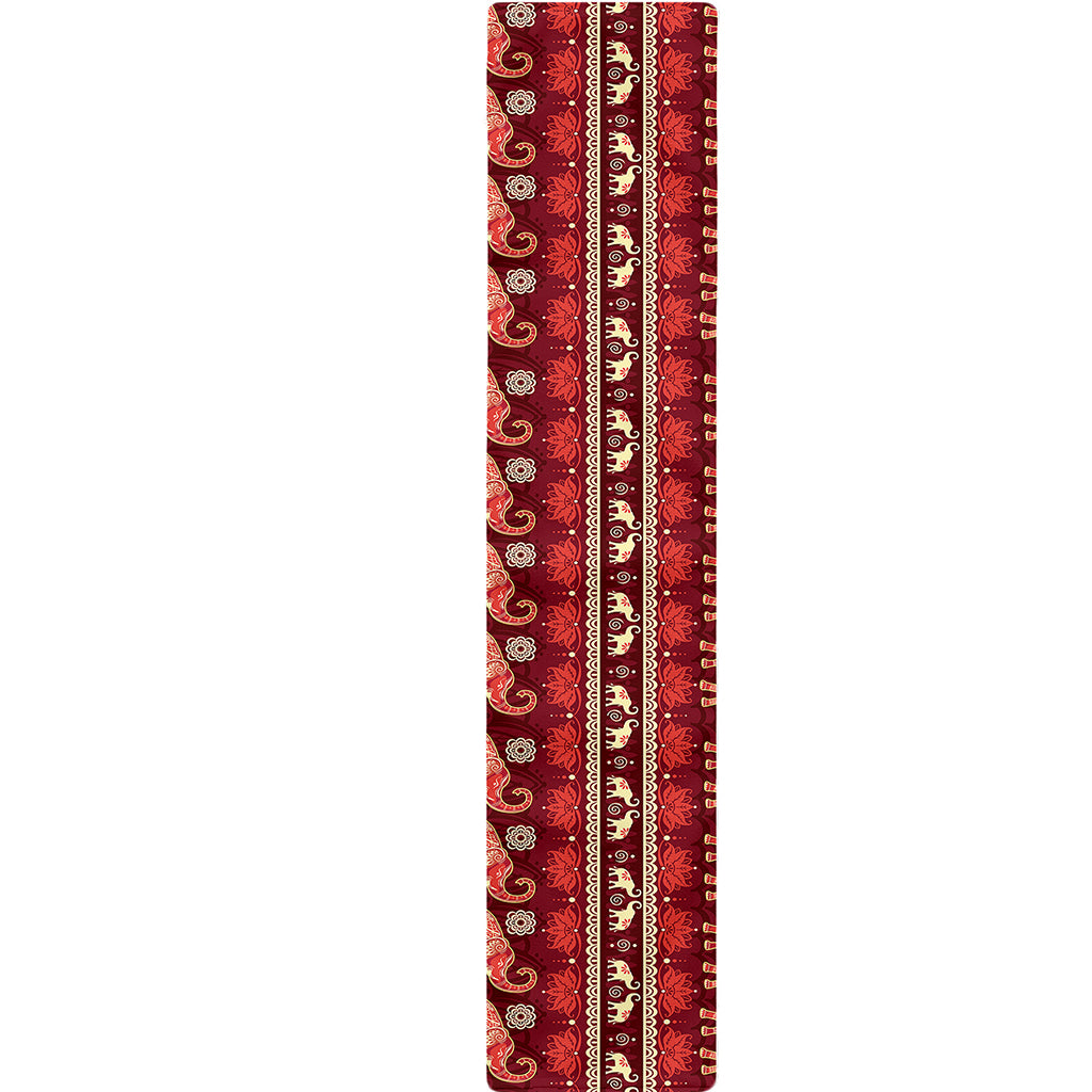 Red Indian Elephant Pattern Print Table Runner