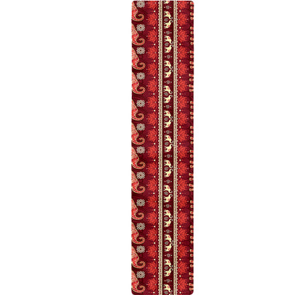 Red Indian Elephant Pattern Print Table Runner